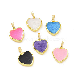 Real 18K Gold Plated Eco-friendly Rack Plating Brass Enamel Pendants, Cadmium Free & Lead Free, Long-Lasting Plated, Heart Charm, Mixed Color, 17x15x3.5mm, Hole: 3.5x6mm(KK-F843-06G)