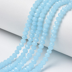 Glass Beads Strands, Imitation Jade, Faceted, Rondelle, Cyan, 8x6mm, Hole: 1mm, about 60~62pcs/strand, 16 inch(40cm)(EGLA-A034-J8mm-D04)