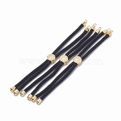 Nylon Twisted Cord Bracelet Making, Slider Bracelet Making, with Brass Findings, Golden, Black, 8.7 inch~9.3 inch(22.2cm~23.8cm), 3mm, hole: 1.5mm(MAK-T003-01G)