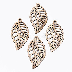 Unfinished Hollow Wood Big Pendants, Undyed, Laser Cut Wood Shapes, Leaf, Antique White, 67x37x2.5mm, Hole: 2mm(WOOD-N006-147)