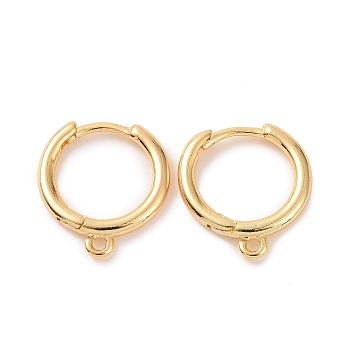 Brass Huggie Hoop Earrings Finding, with Horizontal Loop, Ring, Real 18K Gold Plated, 12 Gauge(2mm), 16.5x13.5x2mm, Hole: 1.5mm, Pin: 1mm