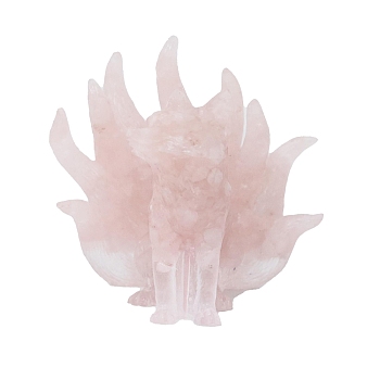 Resin Nine-tailed Fox Display Decoration, with Natural Rose Quartz Chips inside Statues for Home Office Decorations, 80x100x100mm