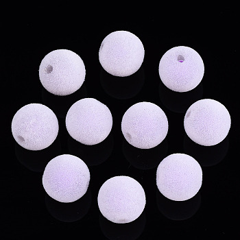 Flocky Acrylic Beads, Bead in Bead, Round, Lilac, 12x11mm, Hole: 2mm