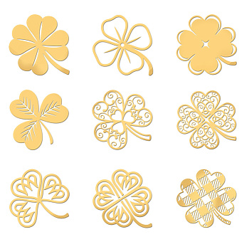 Nickel Decoration Stickers, Metal Resin Filler, Epoxy Resin & UV Resin Craft Filling Material, Golden, Saint Patrick's Day, Clover, 40x40mm, 9 style, 1pc/style, 9pcs/set