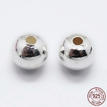 925 Sterling Silver Beads, Round, Silver, 6mm, Hole: 1.5~1.6mm, about 32pcs/10g