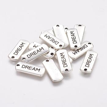 Tibetan Style Alloy Rectangle with Word Dream Pendants, Cadmium Free & Lead Free, Antique Silver, 8x21x2mm, Hole: 2mm