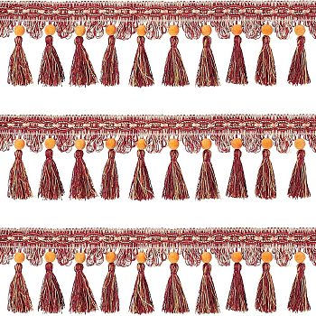 CHGCRAFT Ethnic Style Polyester Tassel Ribbons, Coconut Brown, 3-1/2 inch(90mm), about 5.47 Yards(5m)/Bag