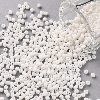 Glass Seed Beads, Opaque Colours Seed, Small Craft Beads for DIY Jewelry Making, Round, White, 2mm, Hole:1mm, about 30000pcs/pound