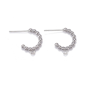 Brass Stud Earring Findings, Half Hoop Earrings, with Loops, Long-Lasting Plated, Real Platinum Plated, 17x2.5mm, Hole: 1.2mm, Pin: 0.7mm