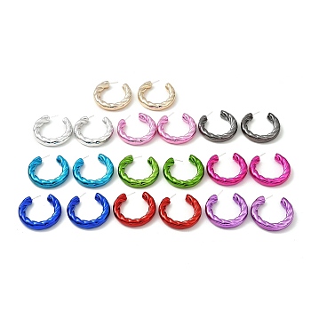 Twist Ring Acrylic Stud Earrings, Half Hoop Earrings with 316 Surgical Stainless Steel Pins, Mixed Color, 43.5x8.5mm