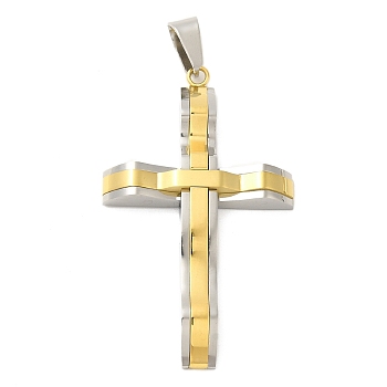 Ion Plating(IP) 304 Stainless Steel Big Pendants, Cross Charm, Golden & Stainless Steel Color, 54x32x6.5mm, Hole: 9x5mm