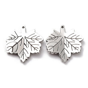 Ion Plating(IP) 304 Stainless Steel Pendants, Leaf, Stainless Steel Color, 15.5x15x2mm, Hole: 0.8mm