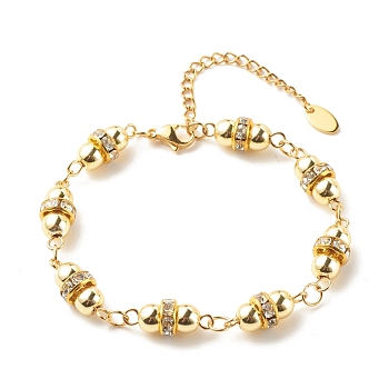 Synthetic Hematite Beaded Link Bracelet, Brass Bracelet with Crystal Rhinestone for Women, Golden, 7-3/8 inch(18.7cm)