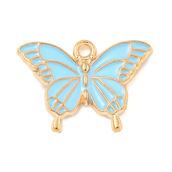 Alloy Enamel Pendants, Light Gold, Butterfly Charm, Light Sky Blue, 14x20x2mm, Hole: 1.5mm