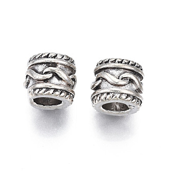 Rack Plating Alloy European Beads, Large Hole Beads, Cadmium Free & Lead Free, Column, Antique Silver, 9.5x8.5mm, Hole: 4.5mm