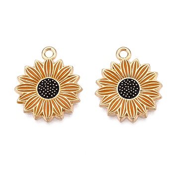 Alloy Enamel Pendants, Light Gold, Daisy Charm, Gold, 21x18x2mm, Hole: 2mm