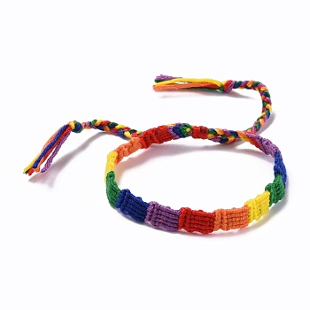 Rainbow Pride Bracelet, Polyester Cord Bracelet for Men Women, Adjustable Bracelet, Colorful, Inner Diameter: 1-7/8~3 inch(4.9~7.5cm)