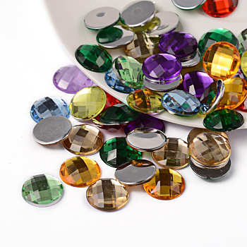 Imitation Taiwan Acrylic Rhinestone Flat Back Cabochons, Faceted, Half Round/Dome, Mixed Color, 12x4mm