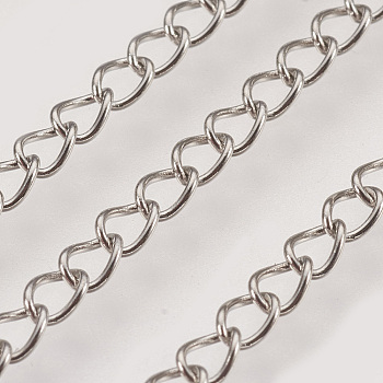 Handmade 304 Stainless Steel Curb Chains, Soldered, Stainless Steel Color, 3.5x2.5x0.2mm