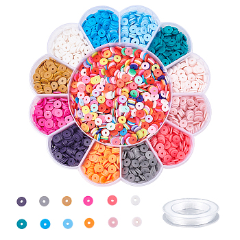 DIY Heishi Bead Stretch Bracelets Making Kits, include Handmade Polymer Clay Beads and Elastic Thread, Mixed Color, Beads: 6x1mm, Hole: 2mm, about 3150pcs/set, Thread: 0.8mm, about 10m/roll, 1roll/set