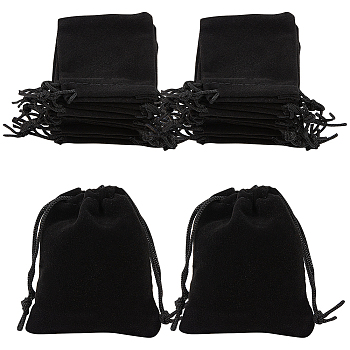 25Pcs Rectangle Velvet Drawstring Pouches, Candy Gift Bags Christmas Party Wedding Favors Bags, Black, 9x7cm