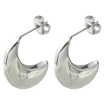 304 Stainless Steel Stud Earrings, Crescent Moon, Stainless Steel Color, 21x4mm