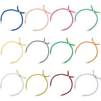 12Pcs 12 Colors Adjustable Nylon Cotton Cord Making, with Rack Plating Brass Findings, Golden, Mixed Color, 4-3/4~8-7/8 inch(12~22.5cm), 3mm, Hole: 2mm, 1pc/color