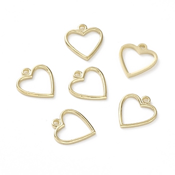 Brass Charms, Long-Lasting Plated, Heart, Real 24K Gold Plated, 11.5x10x1mm, Hole: 1.2mm