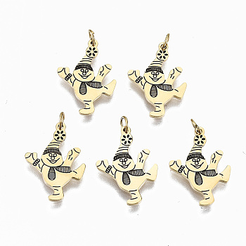 316 Surgical Stainless Steel Enamel Pendants, with Jump Rings, for Christmas, Snowman, Real 14K Gold Plated, 16.5x11x1mm, Jump Ring: 3.5x0.5mm, 2.5mm inner diameter