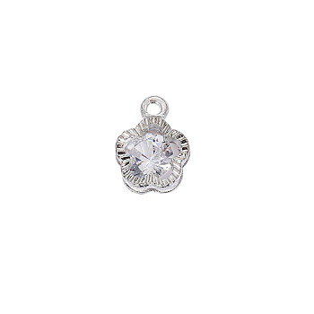 Alloy Micro Pave Cubic Zirconia Pendant, Platinum, Flower, 13x10mm