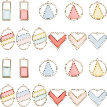 Nbeads 20pcs 4 Style Epoxy Resin Pendants, with Alloy Open Back Bezel, Light Gold, Mixed Shape, Mixed Color, 33.5x14x2mm, Hole: 1.6mm