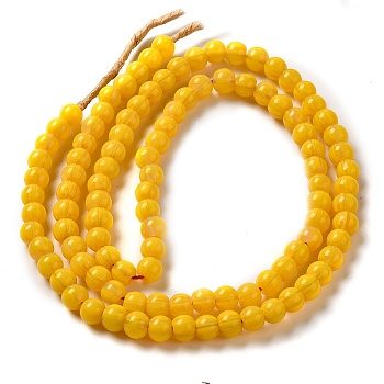 Handmade Lampwork Beads, Round, Gold, 7~7.5x6~6.5mm, Hole: 1.2mm, about 102~104pcs/strand, 25.59~26.38''(65~67cm)