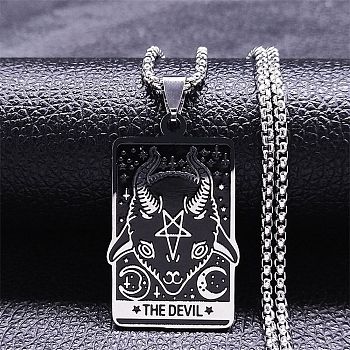 304 Stainless Steel Enamel Pendant Necklace, The Devil Tarot, Stainless Steel Color, 19.25 inch(48.9cm)