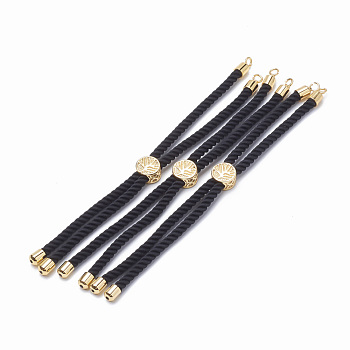Nylon Twisted Cord Bracelet Making, Slider Bracelet Making, with Brass Findings, Golden, Black, 8.7 inch~9.3 inch(22.2cm~23.8cm), 3mm, hole: 1.5mm