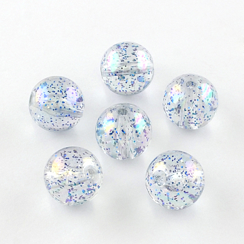 Round AB Color Transparent Acrylic Beads, with Colorful Glitter Powder, Blue, 10mm, Hole: 2mm, about 857pcs/500g