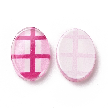 Transparent Acrylic Cabochons, for Earrings Accessories, Oval with Tartan Pattern, Cerise, 18.7x13.8x3.3mm