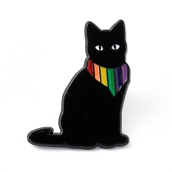 Rainbow Color Pride Flag Animal Enamel Pin, Brooches, Electrophoresis Black Alloy Brooch for Backpack Clothes, Cat Pattern, 30x23x2mm, Pin: 1.2mm