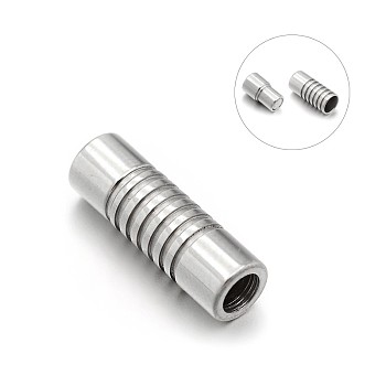 Tarnish Resistant Smooth 304 Stainless Steel Column Magnetic Clasps with Glue-in Ends, Stainless Steel Color, 16x5mm, Hole: 3mm