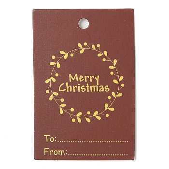 Rectangle Paper Gift Tags, for Christmas, FireBrick, Christmas Wreath, 6x4x0.02cm