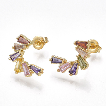 Brass Cubic Zirconia Stud Earrings, with Ear Nuts, Golden, 14.5x9.5mm, Pin: 0.7mm