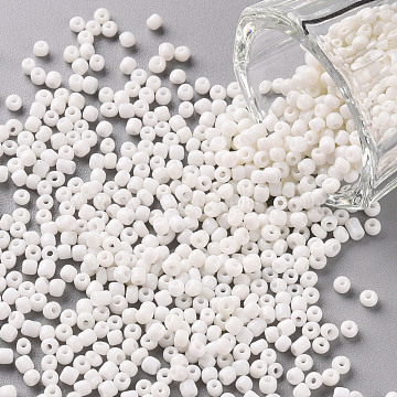 Glass Seed Beads, Opaque Colours Seed, Round, White, Size: about 2mm in diameter, hole:1mm, about 30000pcs/pound(SEED-A010-2mm-41)