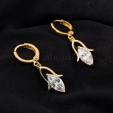 Real 18K Gold Plated Brass Cubic Zirconia Dangle Hoop Earrings(EJEW-EE0001-186B)-2