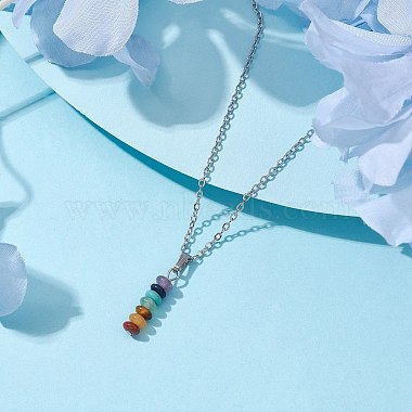 Natural & Synthetic Mixed Gemstone Disc Pendant Necklaces(X-NJEW-JN04623-01)-2