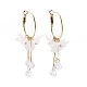 Acrylic Imitation Shell Flower with Glass Tassel Dangle Hoop Earrings with 925 Sterling Silver Pins(EJEW-L281-06LG)-1