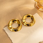 304 Stainless Steel Stud Earrings, Wavy Irregular Ring, Golden, 46x44mm(EJEW-C183-02G)