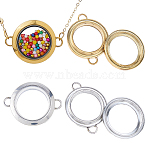 4Pcs 2 Colors Stainless Steel Floating Locket Links Connector Charms, Flat Round, with Glass, Golden & Stainless Steel Color, 32.5x24.5x6mm, Hole: 3x4mm, 2pcs/color(STAS-HS0001-40B)