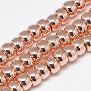 Electroplate Non-magnetic Synthetic Hematite Beads Strands, Rondelle, Rose Gold Plated, 6x4mm, Hole: 2mm, about 97pcs/strand, 15.7 inch(G-Q465-38RG)