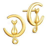 SHEGRACE 925 Sterling Silver Kitten Stud Earrings, Crescent Moon with Cat, Real 18K Gold Plated, 18x13.2mm(JE395D)