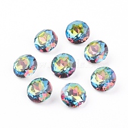 Pointed Back & Back Plated Glass Rhinestone Cabochons, Grade A, Faceted, Flat Round, Vitrail Medium, 10x5mm(RGLA-J012-10mm-001VM)