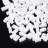 2-Hole Opaque Glass Seed Beads, Lustered, Rectangle, White, 4.5~5.5x2x2~2.5mm, Hole: 0.5~0.8mm(SEED-S023-06)